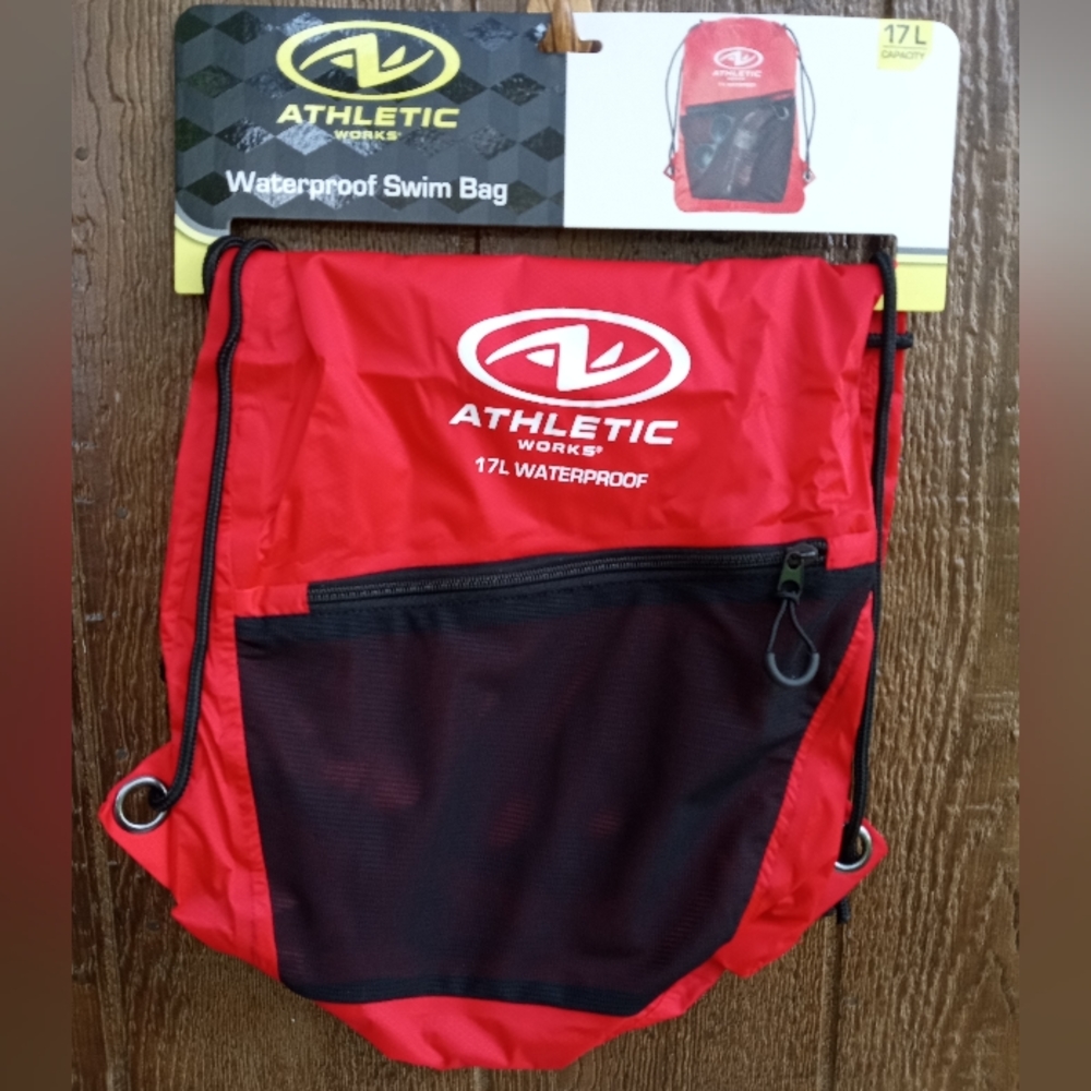 Athletic Works Waterproof Swim Bag. Red and Black. 17 L capacity. - Picture 1 of 6